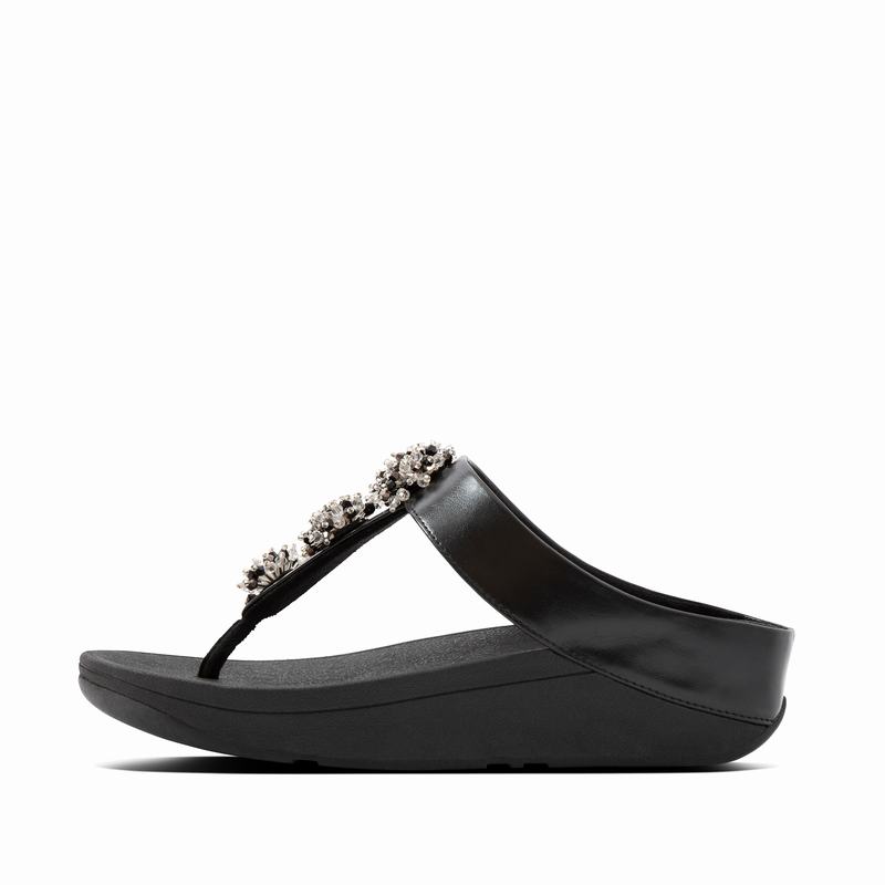 FitFlop Fino Faux Leder Schwarz - FitFlop Zehentrenner Damen Sale [YEJS-45280]